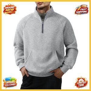 Men's Quarter Zip Fleece Pullover Classic Casual Warm Mock Neck with Pockets